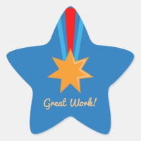 Great Work Bronze Star Red and Blue School Award Star Sticker